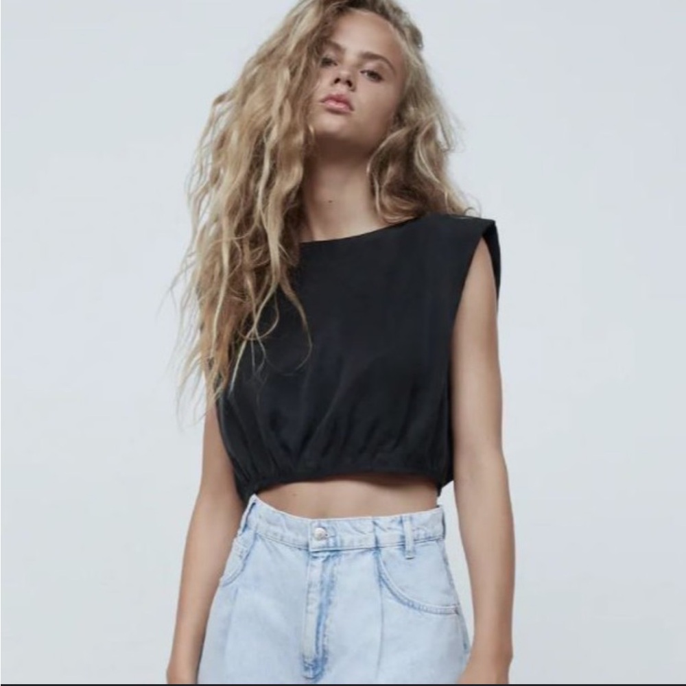 NWT Zara Black Shoulder Pad Top